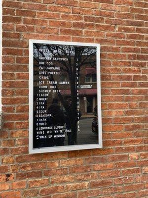 Window pickup menu (beer and food)