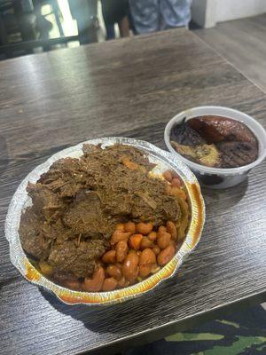 Rice & Beans With Beef Stew, Plantains On The Side