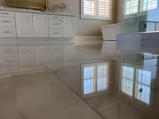 A beautifully restored marble bathroom floor