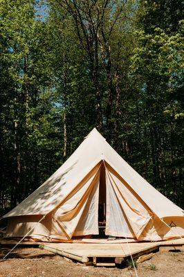 Fully furnished yurt tent rental with a riverside view of the Ashtabula river: 6, 8, and 10 person.