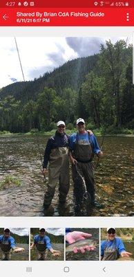 Fly fishing and catching on the Coeur d' Alene river.