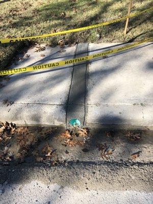 The drainage pipe properly taken to the street through existing sidewalk.