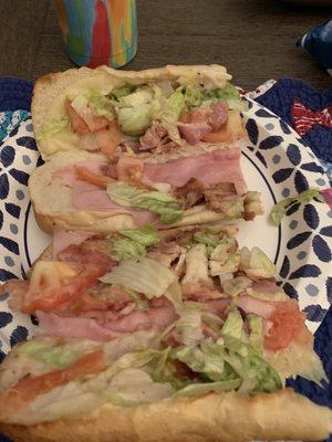 Ham sub. 1 piece of ham, mushed tomatoes and soggy lettuce.