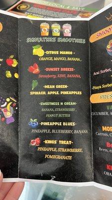 Menu: Signature Smoothies