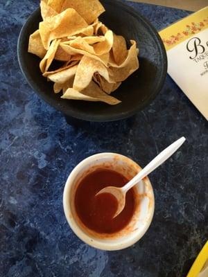 Chips and spicy red salsa-delicious