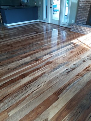 After - finished with a clear satin polyurethane. These floors are amazing & in we're thrilled with Woolard's results!