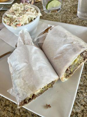 Buckeye chopped beef and cheese wrap with coleslaw