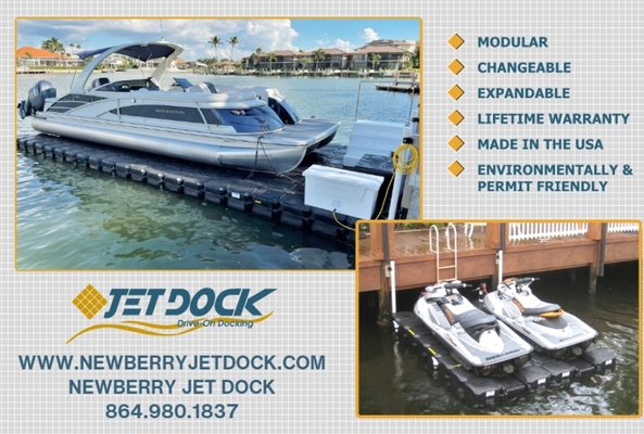 Newberry Jet Dock flyer for Jetdock Systems Tritoon docks