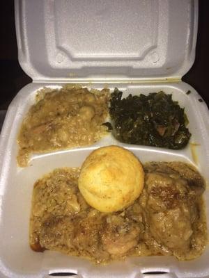 Smothered Chicken was good. Greens I wasn't a fan off. She special made me rice for this and I appreciate it!