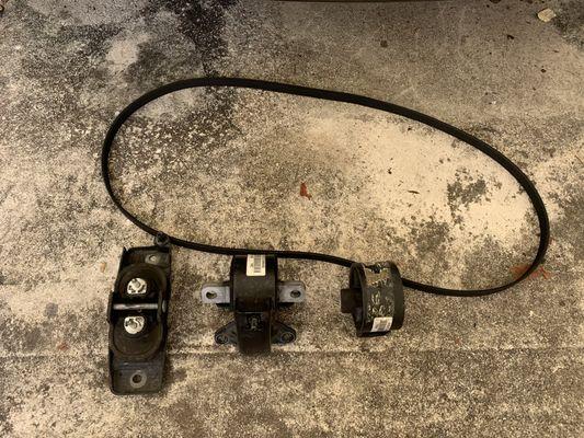 Replacement of three motor mounts and serpentine belt