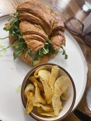 Chicken salad sandwich and chips