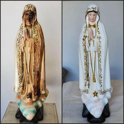 Restoration of 28" tall plaster Fatima statue that was burned.