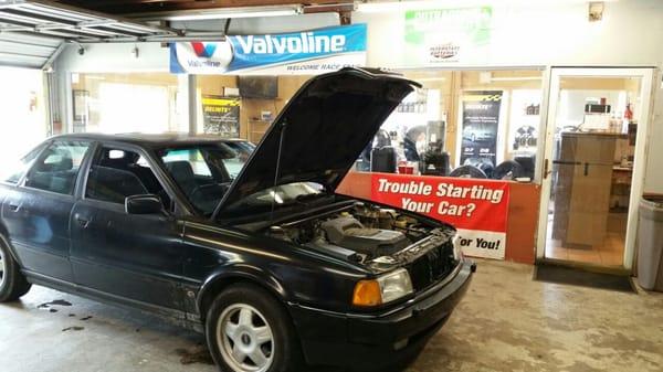 Car being worked on.