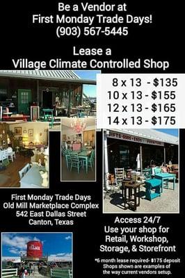 Old Mill Marketplace Complex 542 East Dallas Street Canton, Texas  First Monday Trade Days (903) 567-5445