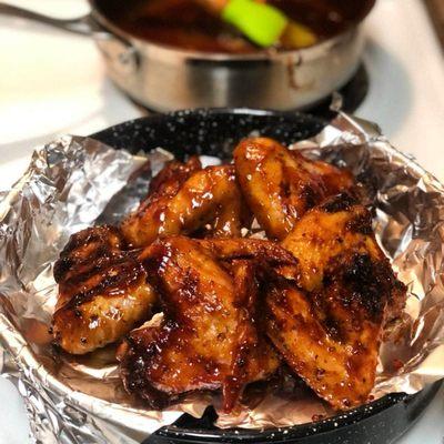 Hickory smoked BBQ Chicken Wings smothered in our Famous BBQ Sauce