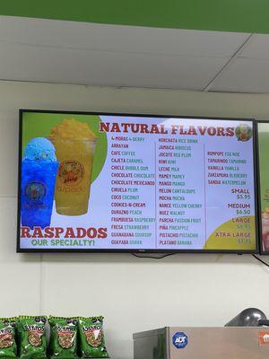 Raspados menu