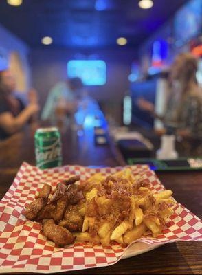 Pork bites and loaded fries