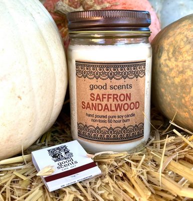 Good Scents' Saffron Sandalwood Soy Candle