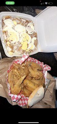 Chicken salad and fried chicken basket