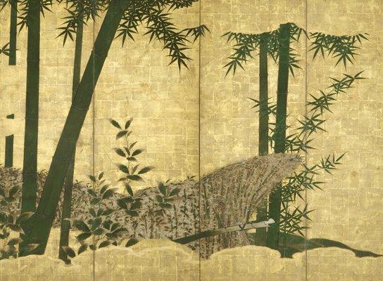 Kano School Bamboo Grove and Fence (detail) Pair of Six-Panel Folding Screens Edo period (1615-1868), 17th century Each 69.5 x 143.75 in.