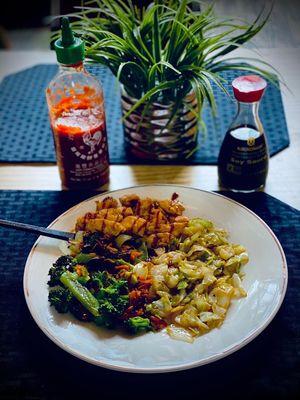 Cabbage, mixed veggies, teriyaki chicken