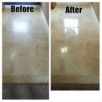 Cleaning and polishing of travertine stone.