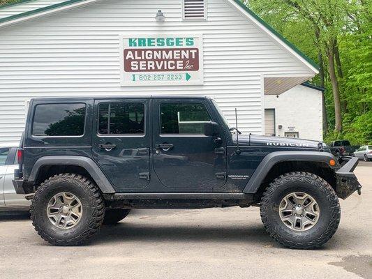 2017 Jeep after my 3.5@ lift kit with shocks, springs, 8 control arms and more, skids, diff covers, and new 37" tires installed!