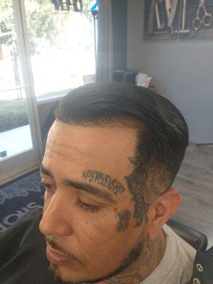 Cut by Newz Da Barber low skin fade comb over