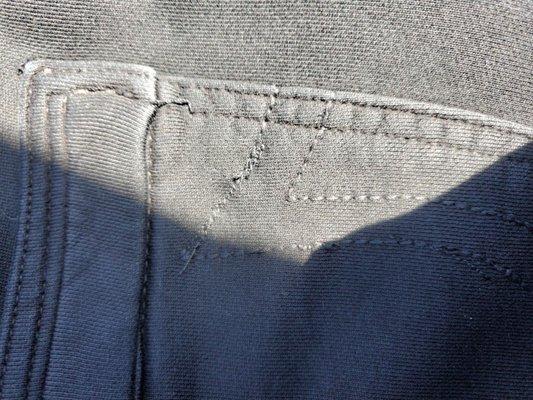 True Religion- Not even the same stitching-the lady that did this, her excuse to me was, "it is a pocket"