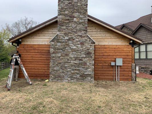 Outdoor kitchen that the partner and I stained