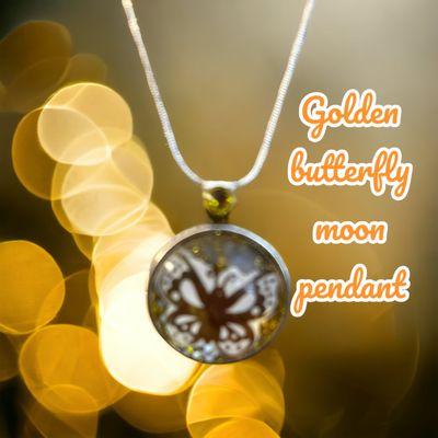 Golden butterfly moon pendant