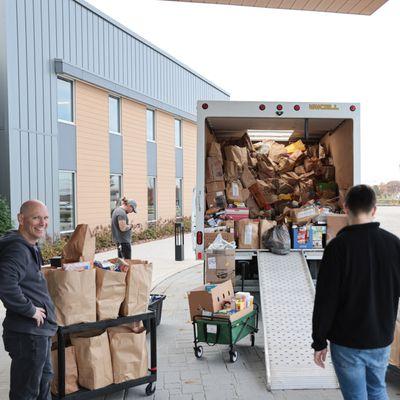 Groceries are being loaded onto a truck for Stowe Missions to feed thousands across central Ohio.