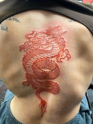 Red Dragon Back Tattoo