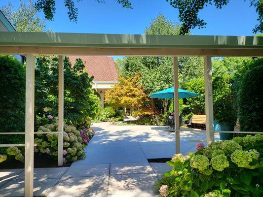 A small section of their ample grounds and beautiful gardens for both the condos and skilled nursing areas, with lovely spots for sitting.