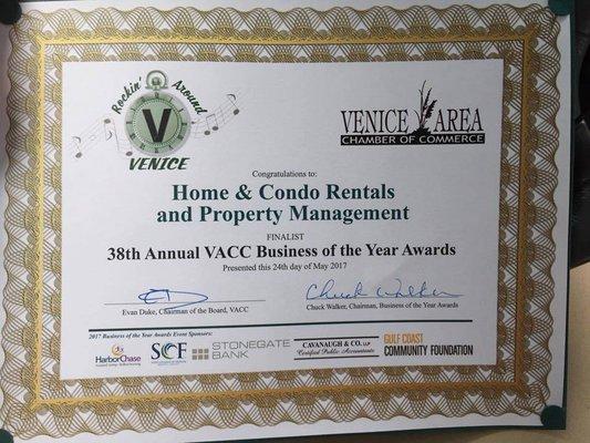 Home and Condo Rentals Venice Area Chamber of Commerce Business of the Year Award Finalists