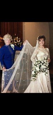 My great-great grandmother's dress and veil on my mom