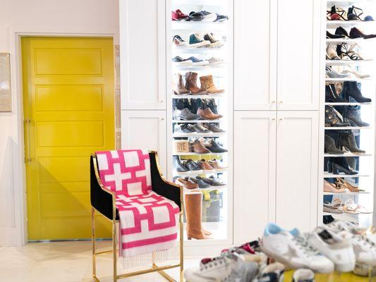 Our shoe wall towards the back of the store displays the newest arrivals of seasonal footwear.