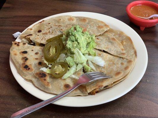 Beef and cheese quesadilla. Not good at all. }:{