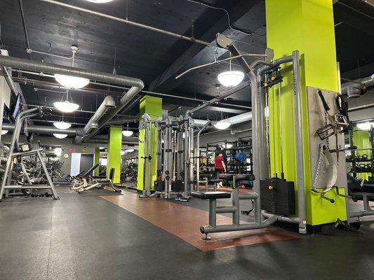 Bottom floor has weights and a men's locker room.