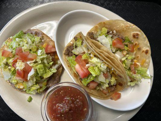 Two Soft Corn Tacos and Chalupa, delicious!