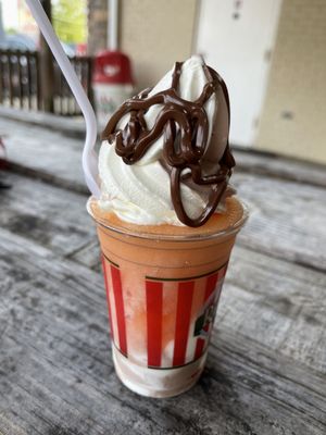 Small Tropical Punch gelati with chocolate and vanilla custard with Nutella drizzle