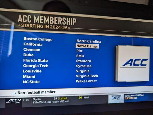 The ACC adds Cal, Stanford, and SMU to the league beginning in 2024. Announced September 1, 2023. ACC Network. ACC PM.