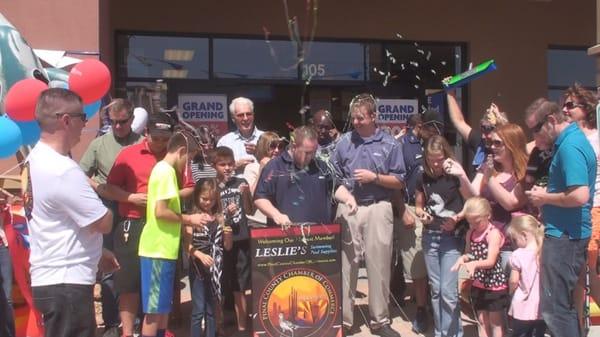 Pinal County Chamber of Commerce Ribbon Cutting with Leslie's Swimming Pools Store Manager Alex in San Tan Valley Arizona