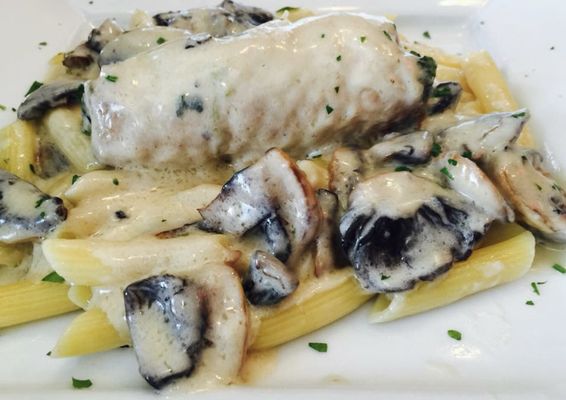 Our Florentine is served with your choice of veal or chicken stuffed with spinach and mushrooms in a cream sauce.