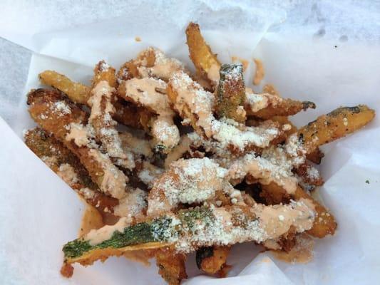 Panko Zucchini fries smothered in chipotle aioli. Oh my! Heaven in my mouth!!!!