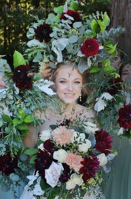 Mrs Vaughn in her swarm of bouquets