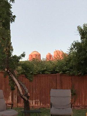 View of Cathedral Rock from my chair by the pool.