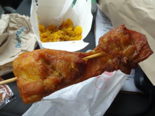 Chicken teriyaki on a stick & fried rice, at New China Star in Torrington, CT.