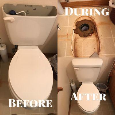 Before and after replacement toilet for a customer.