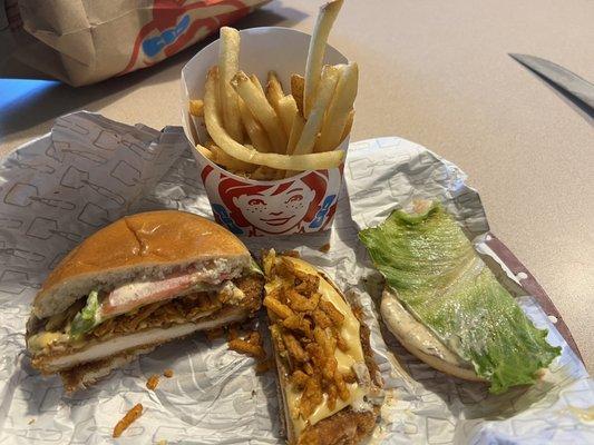 Ghost Pepper Ranch Chicken Sandwich & Small Fries.  Not hot on your tastebuds but made me sweat.. Very good.